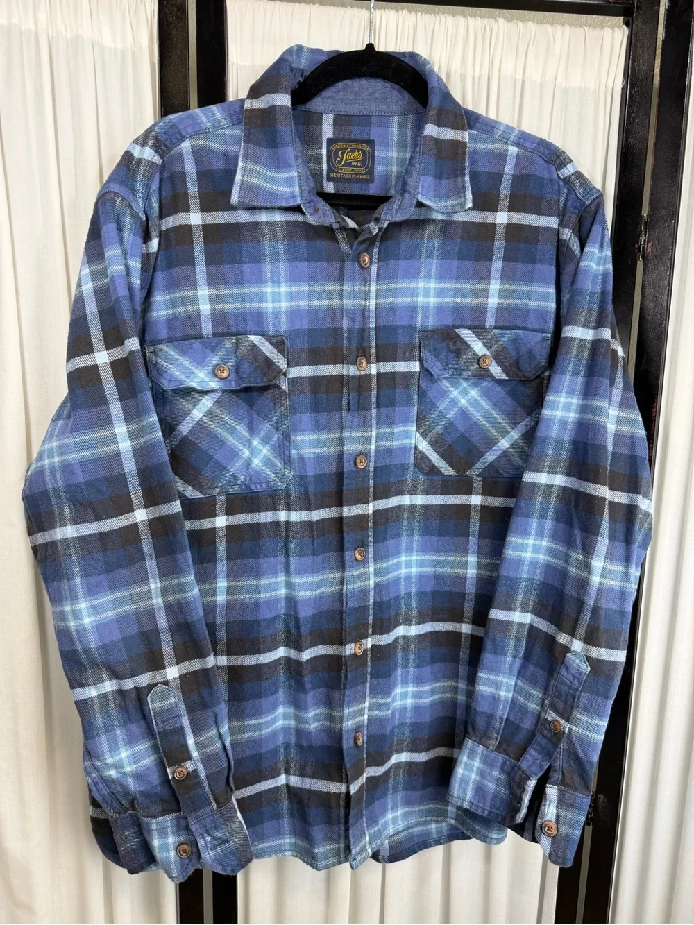 Jachs MFG Blue and Black Plaid Flannel Button Up Shirt